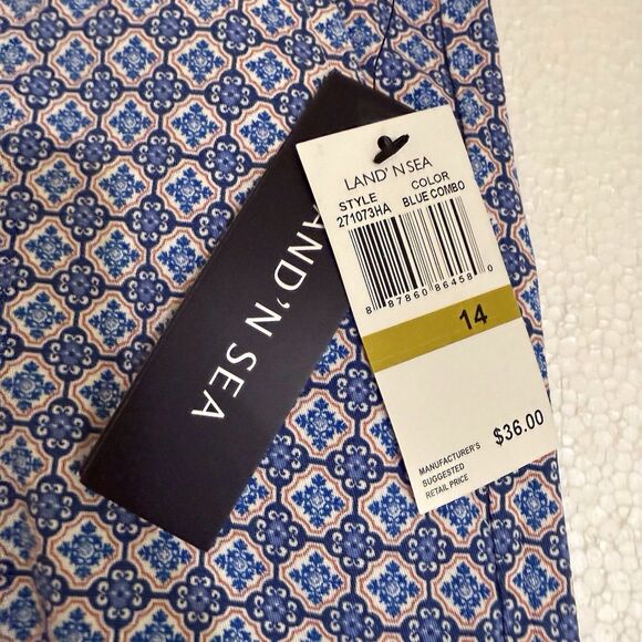 NWT Land N Sea Blue Orange Geometric Print Flat Front Shorts Women 14‎ - Picture 11 of 12